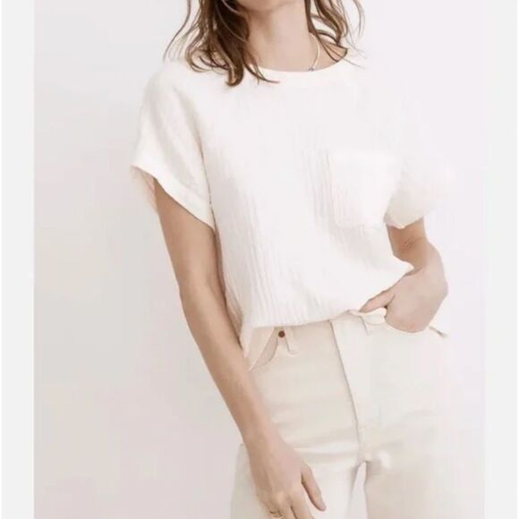Madewell Cream Gauze Short-Sleeve Pocket Top - Picture 2 of 11